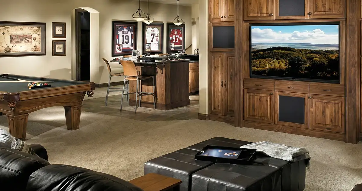finished basement remodeling project transforming a basement into a comfortable living space in New Orleans, LA