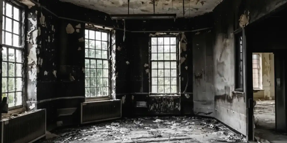 fire damage repair addressing severe interior damage and smoke residue inside a burned home in New Orleans, LA