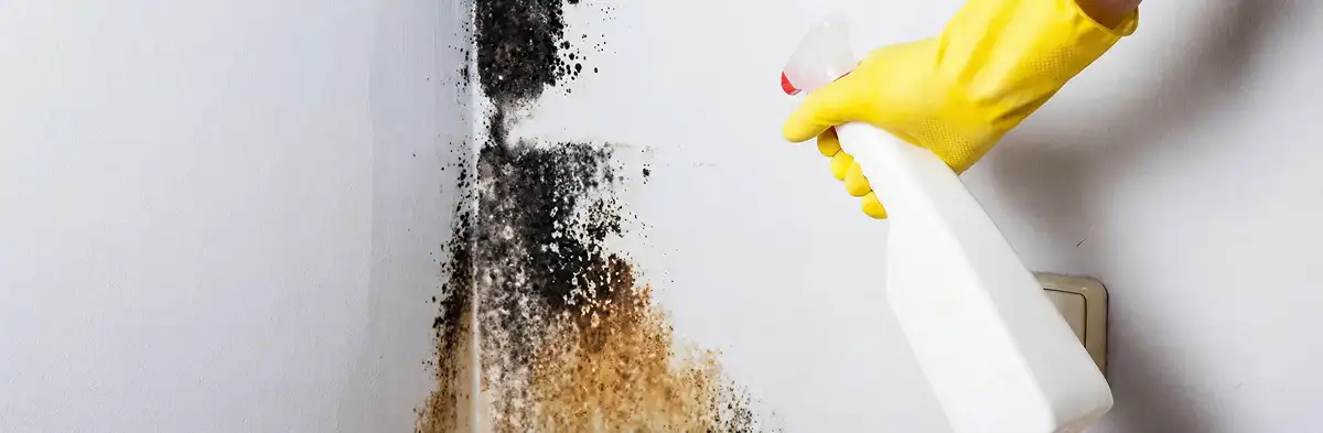 visible mold growth on an interior wall being treated during mold removal service in New Orleans, LA
