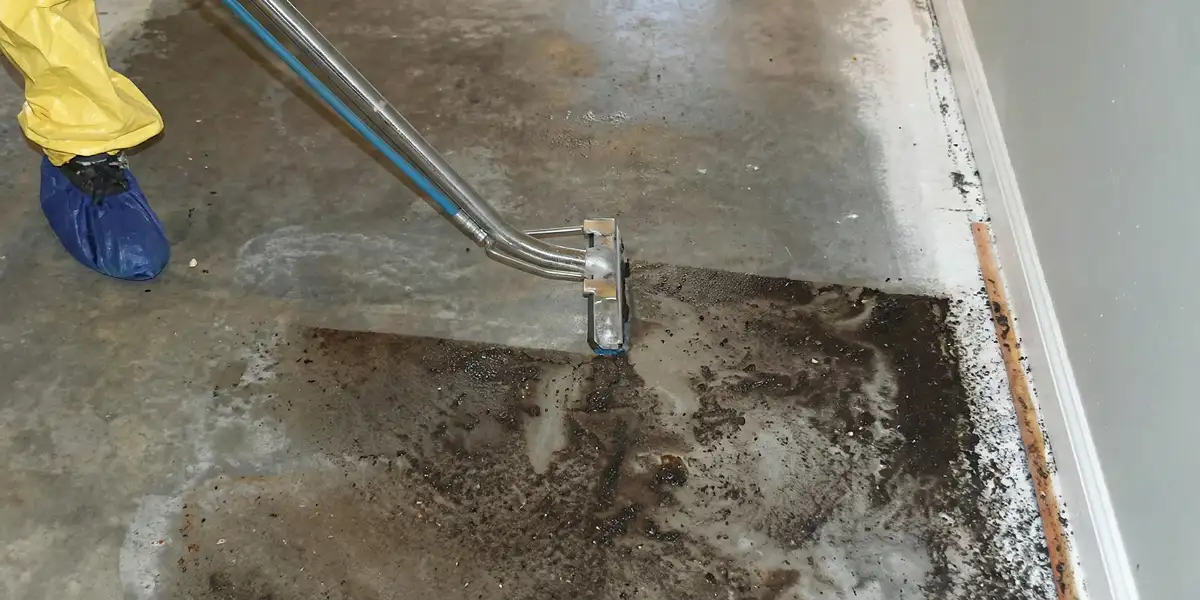 sewage removal technicians extracting contaminated wastewater from a residential floor in New Orleans, LA